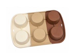 Molde silicona tricolor marron 6 muffins